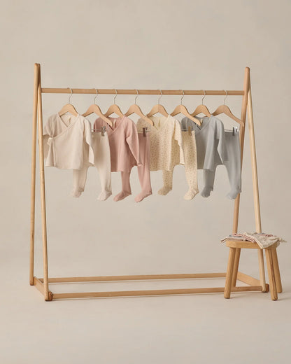 Wrap Top + Footed Pant Set Oat Micro Stripe