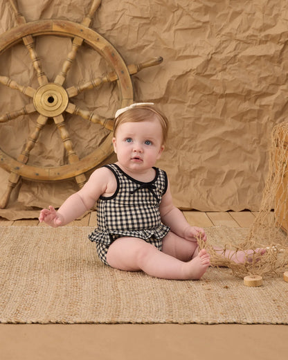 Skirted One-Piece Black Gingham