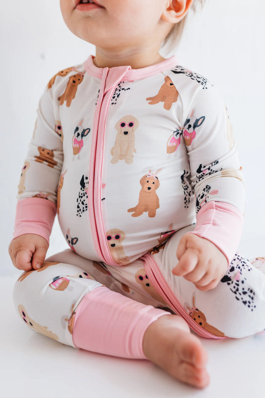 Pink Easter Pups Zipper Romper