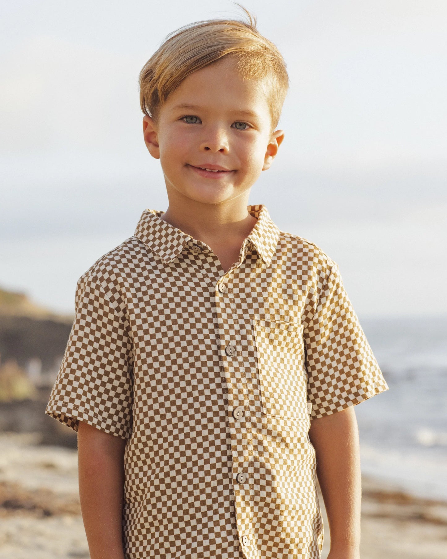 Collared Short Sleeve Shirt Ocre Check