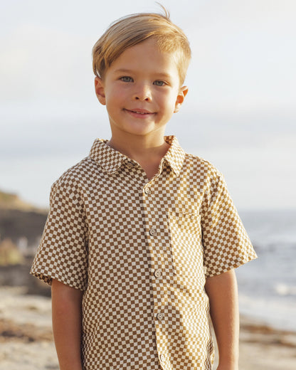 Collared Short Sleeve Shirt Ocre Check