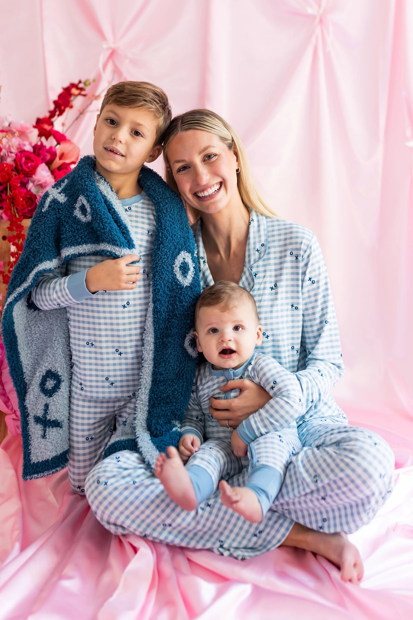 Blue XO Gingham Zipper Romper