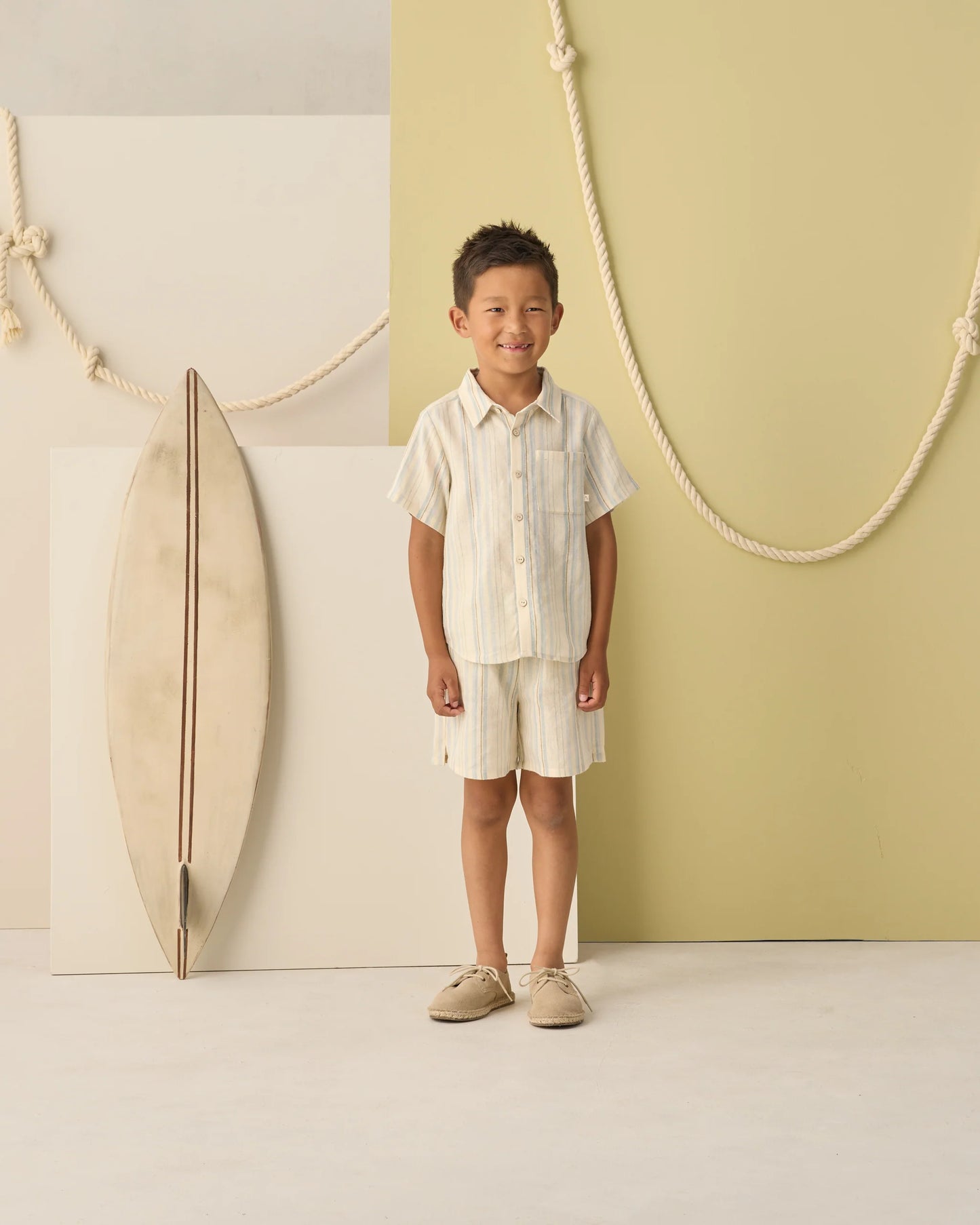 Collared Short Sleeve Shirt + Short Set- Sea Stripe