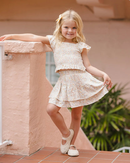 Zayla Top + Tiered Mini Skirt Set- Summer Garden