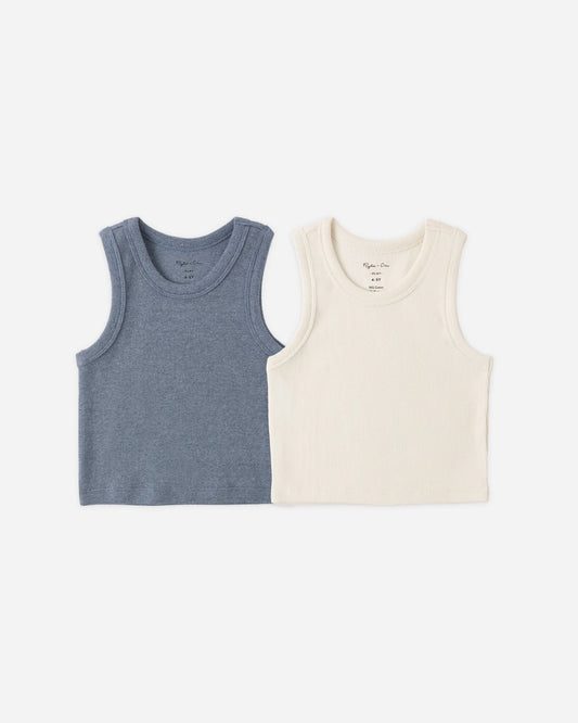 Ribbed Tank Set || Natural, Heathered  Marine