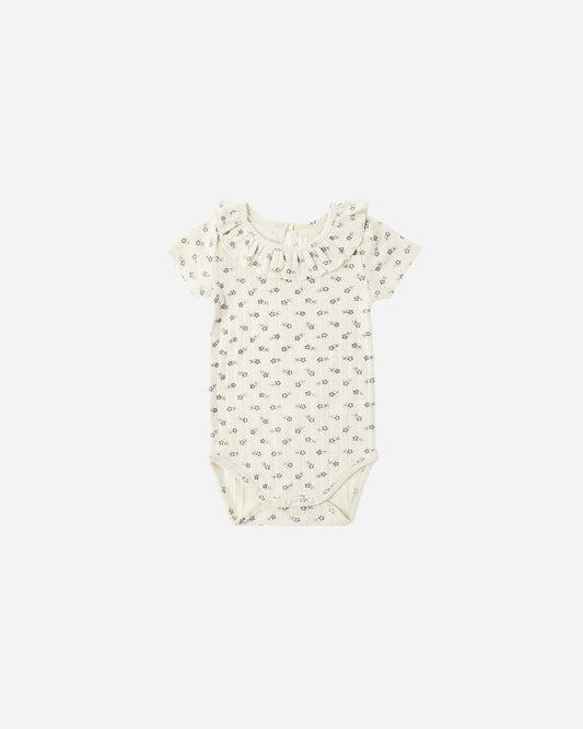 Ruffle Collar Bodysuit Blue Ditsy