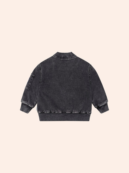 Black Knit Denim Patches Jacket