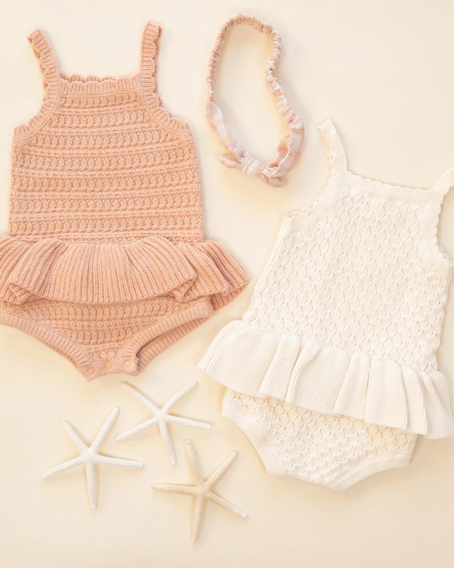 Crochet Ruffle Romper Natural