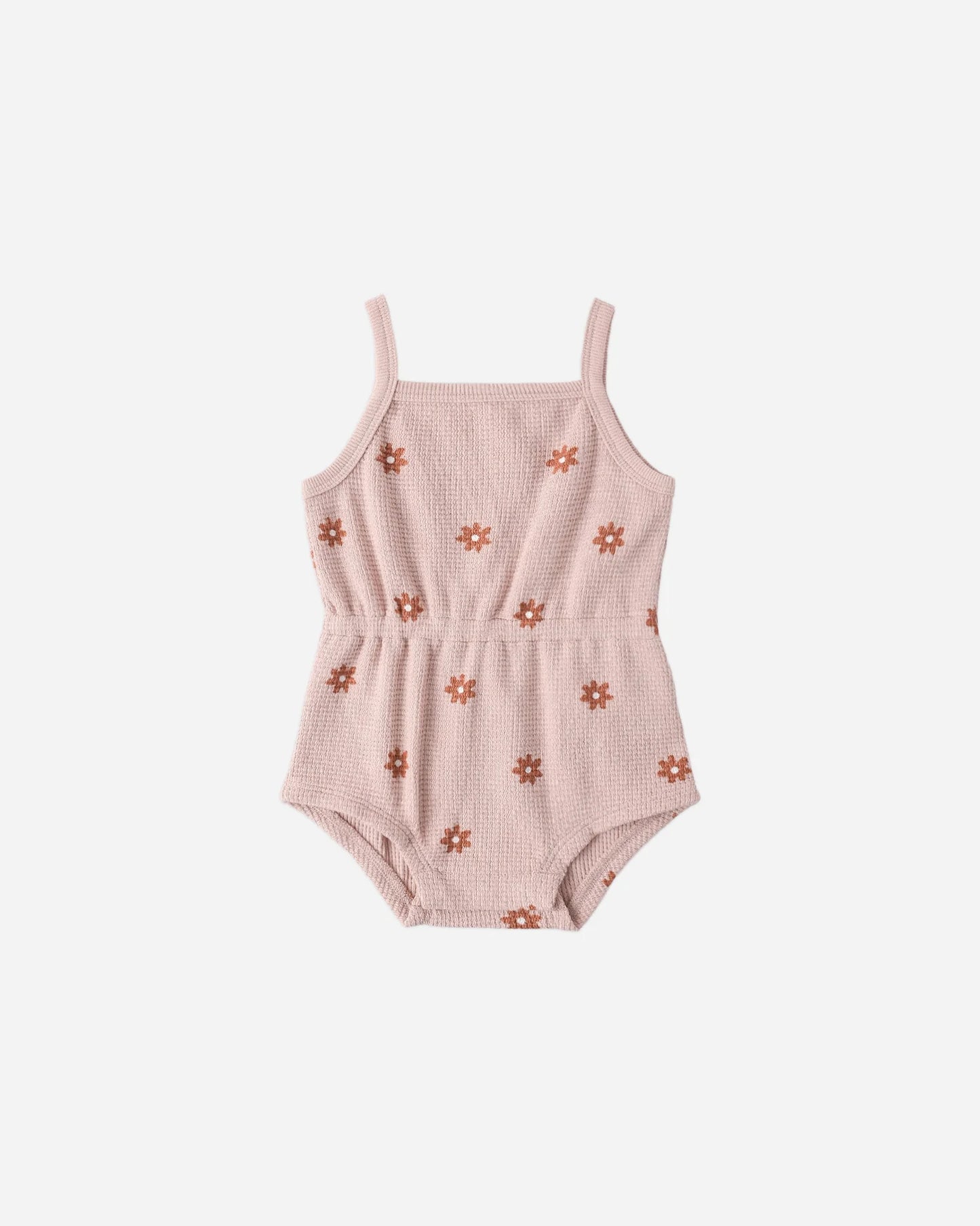 Waffle Cinch Romper Pink Daisy