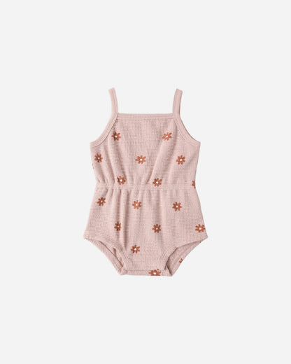 Waffle Cinch Romper Pink Daisy