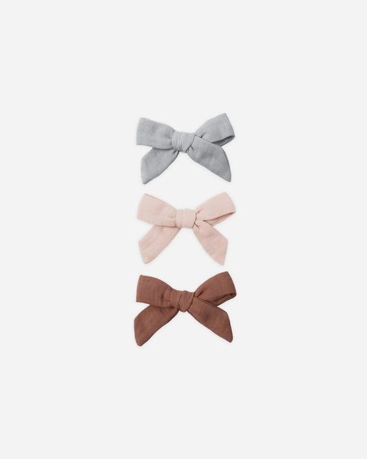Bow W. Clip, Set Of 3 Sky, Blush, Poppy
