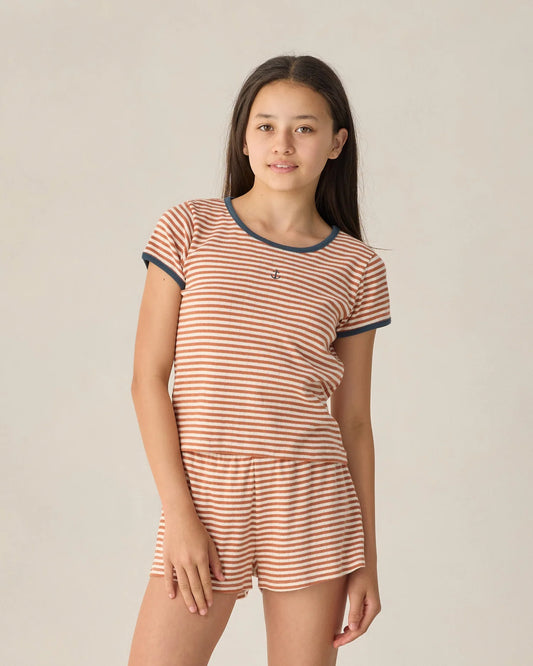 Teen Pointelle Tee + Short Set- Poppy Stripe
