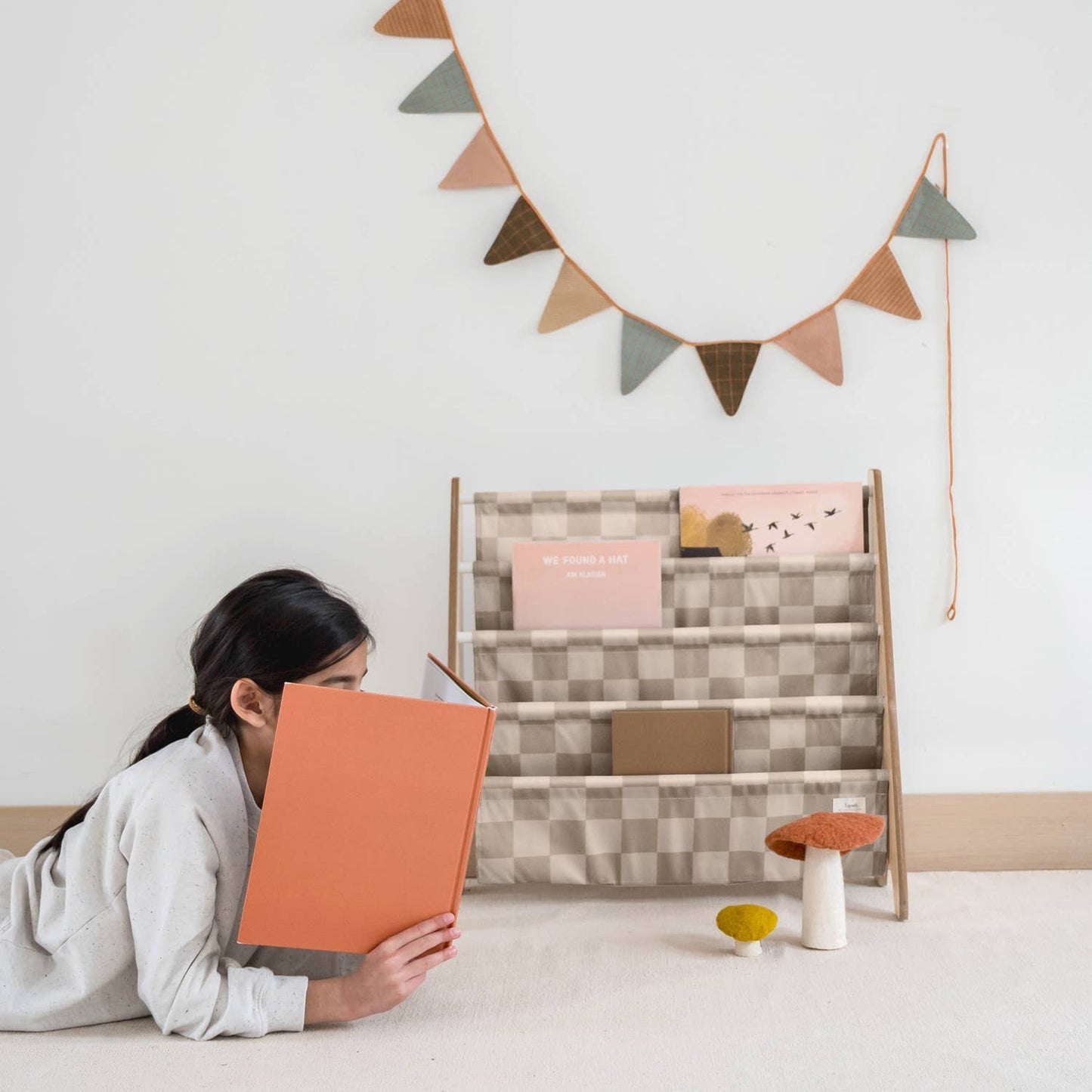 Recycled Fabric Kids Book Rack - Checkerboard Colours