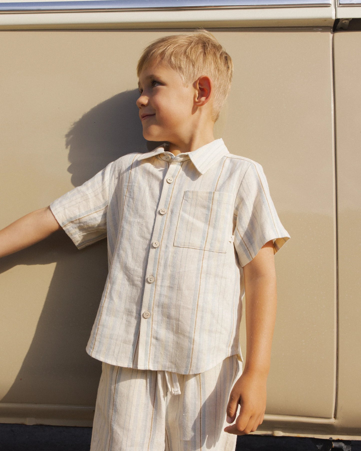 Collared Short Sleeve Shirt + Short Set- Sea Stripe