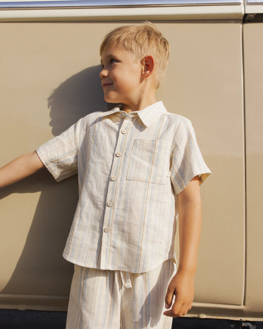 Collared Short Sleeve Shirt + Short Set- Sea Stripe