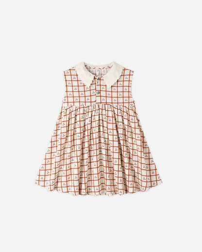 Collared Babydoll Dress Cherry Check