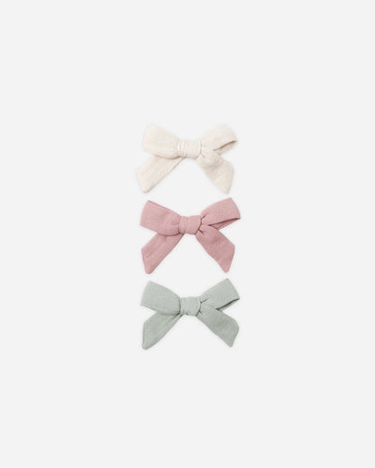 Bow W. Clip, Set Of 3 Natural, Mauve, Sage