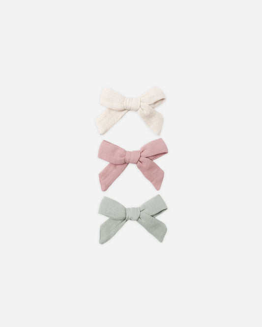 Bow W. Clip, Set Of 3 Natural, Mauve, Sage