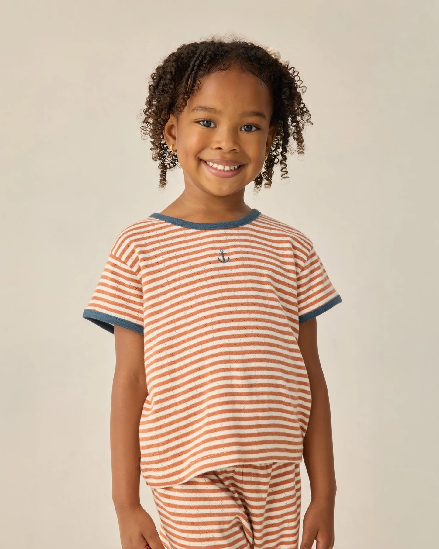 Pointelle Tee + Short Set-Poppy Stripe