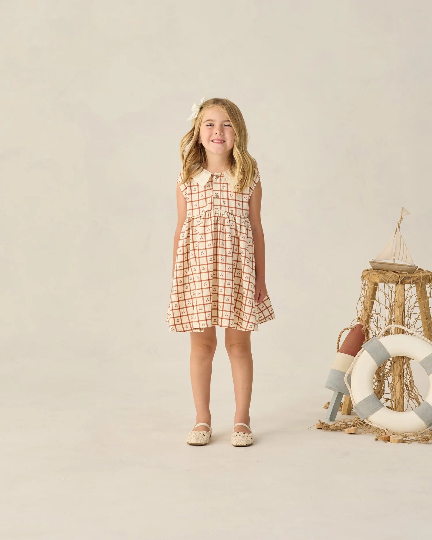 Collared Babydoll Dress Cherry Check