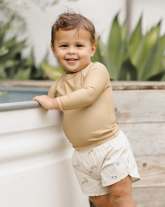 Boys Swim Short Race Car+  Rashguard Honey
