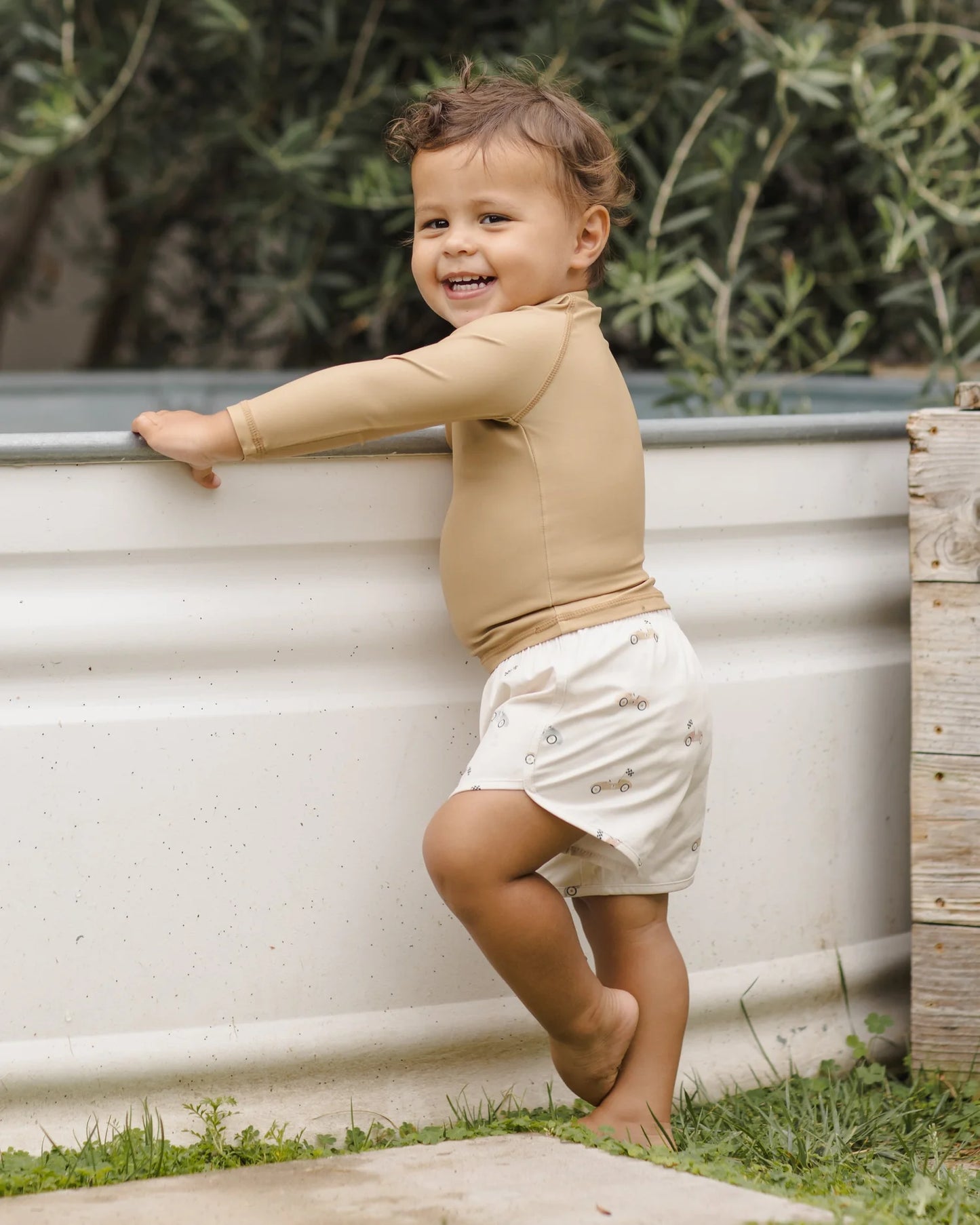 Boys Swim Short Race Car+  Rashguard Honey