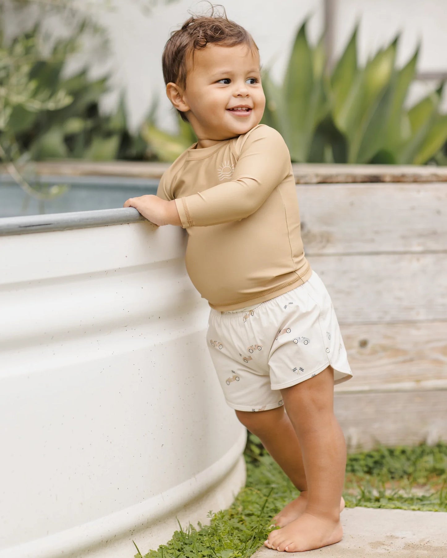 Boys Swim Short Race Car+  Rashguard Honey