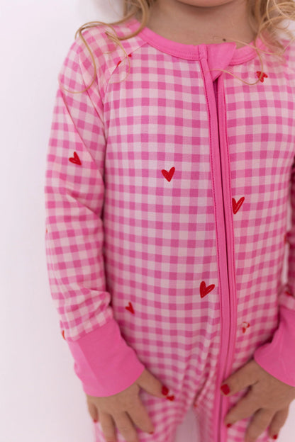 Be Mine Gingham Zipper Romper