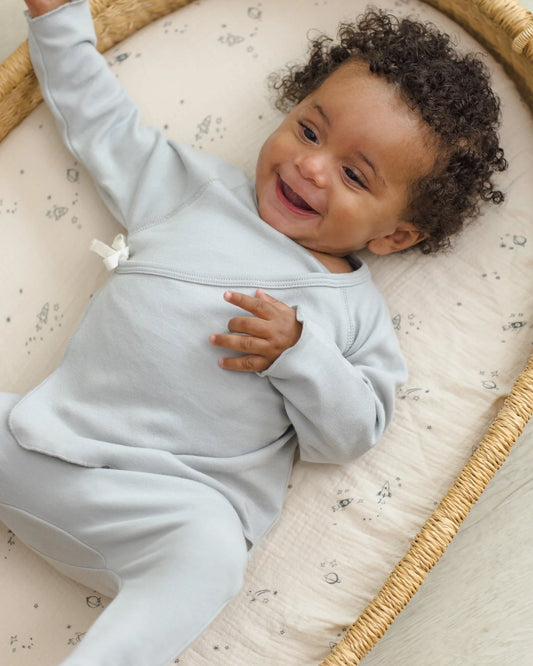 Wrap Top + Footed Pant Set Sky