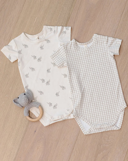 Bamboo Short Sleeve Bodysuit Oat Gingham