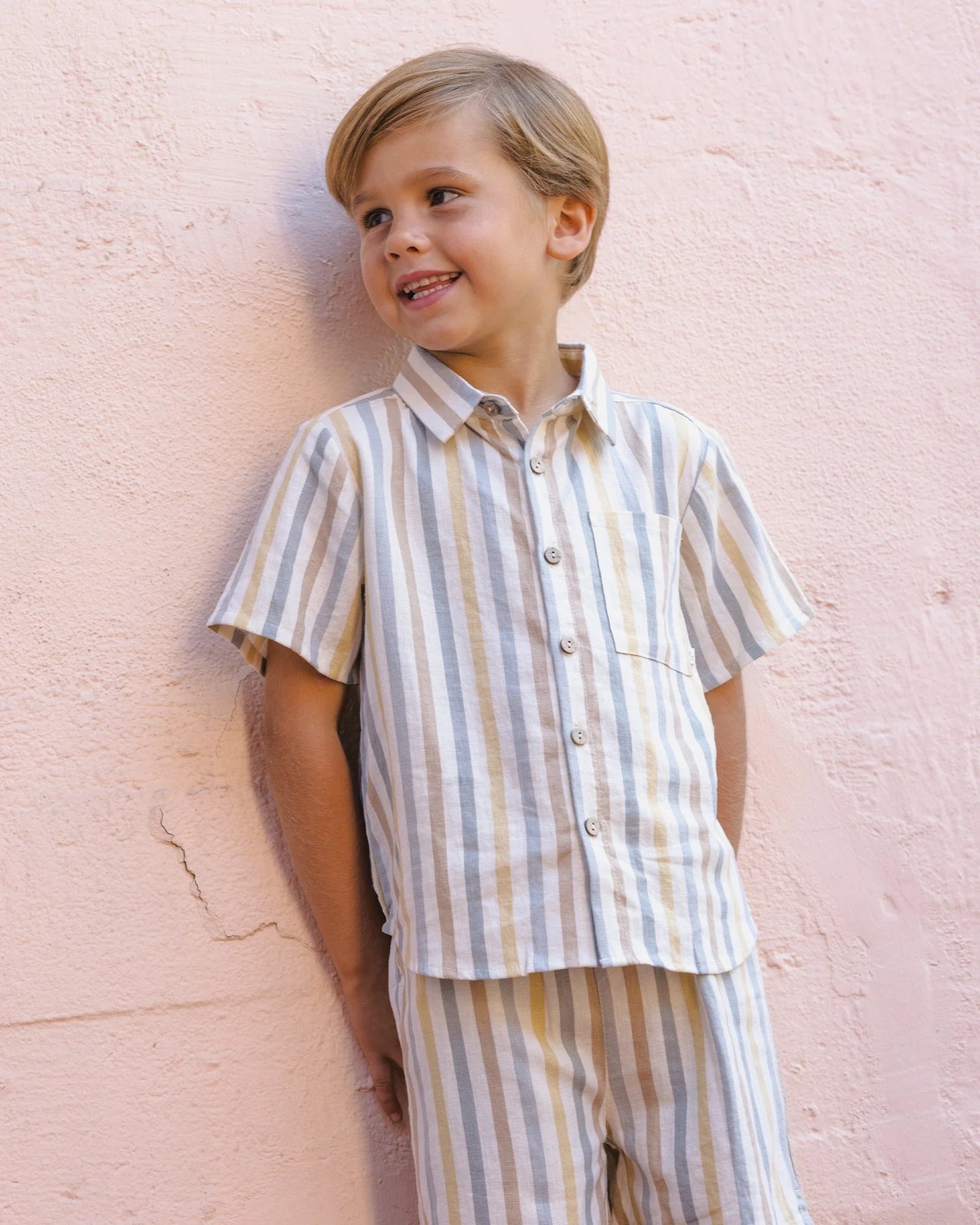Collared Short Sleeve Shirt + Perry Short Set- Valencia Stripe