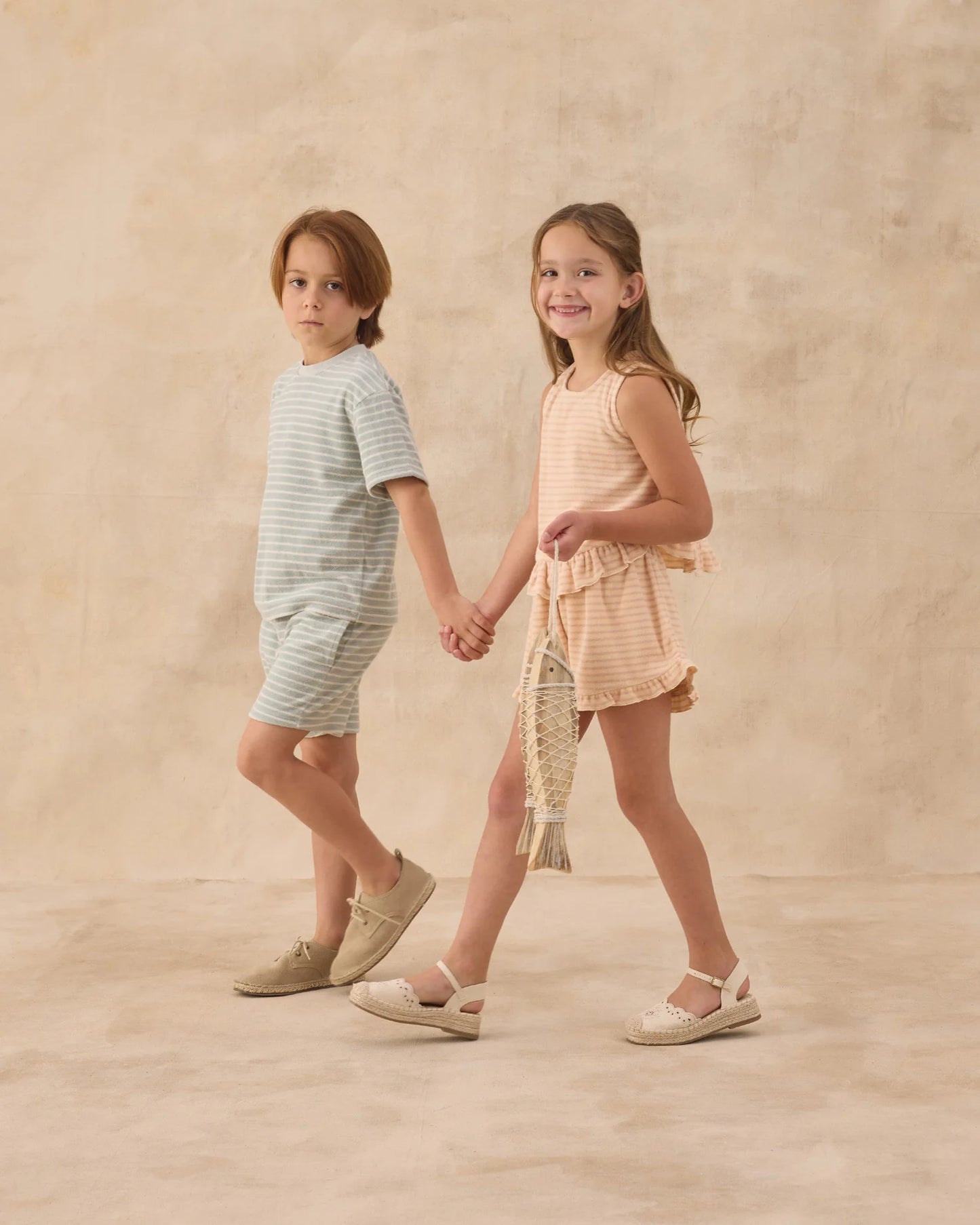 Terry Relaxed Tee + Short Set- Seafoam Stripe