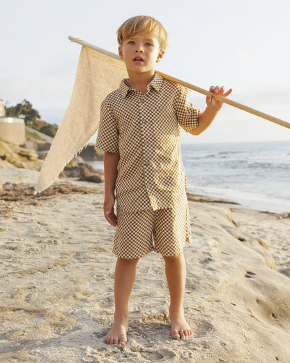 Collared Short Sleeve Shirt Ocre Check