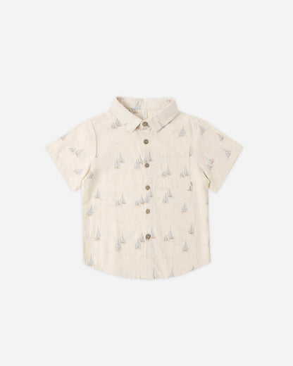 Collared Short Sleeve Shirt Sail + Perry Short Heathered Light Blue
