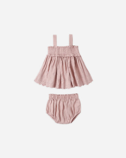 Mae Smocked Top + Bloomer Set Mauve