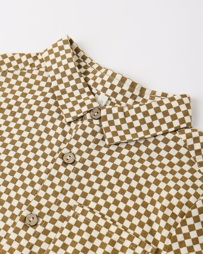 Collared Short Sleeve Shirt Ocre Check