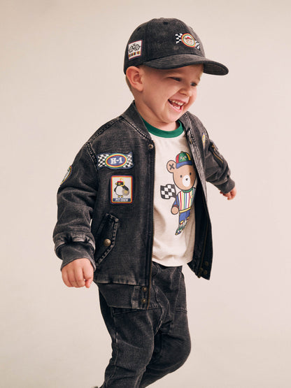 Black Knit Denim Patches Jacket