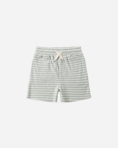 Terry Relaxed Tee + Short Set- Seafoam Stripe