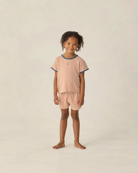 Pointelle Tee + Short Set-Poppy Stripe