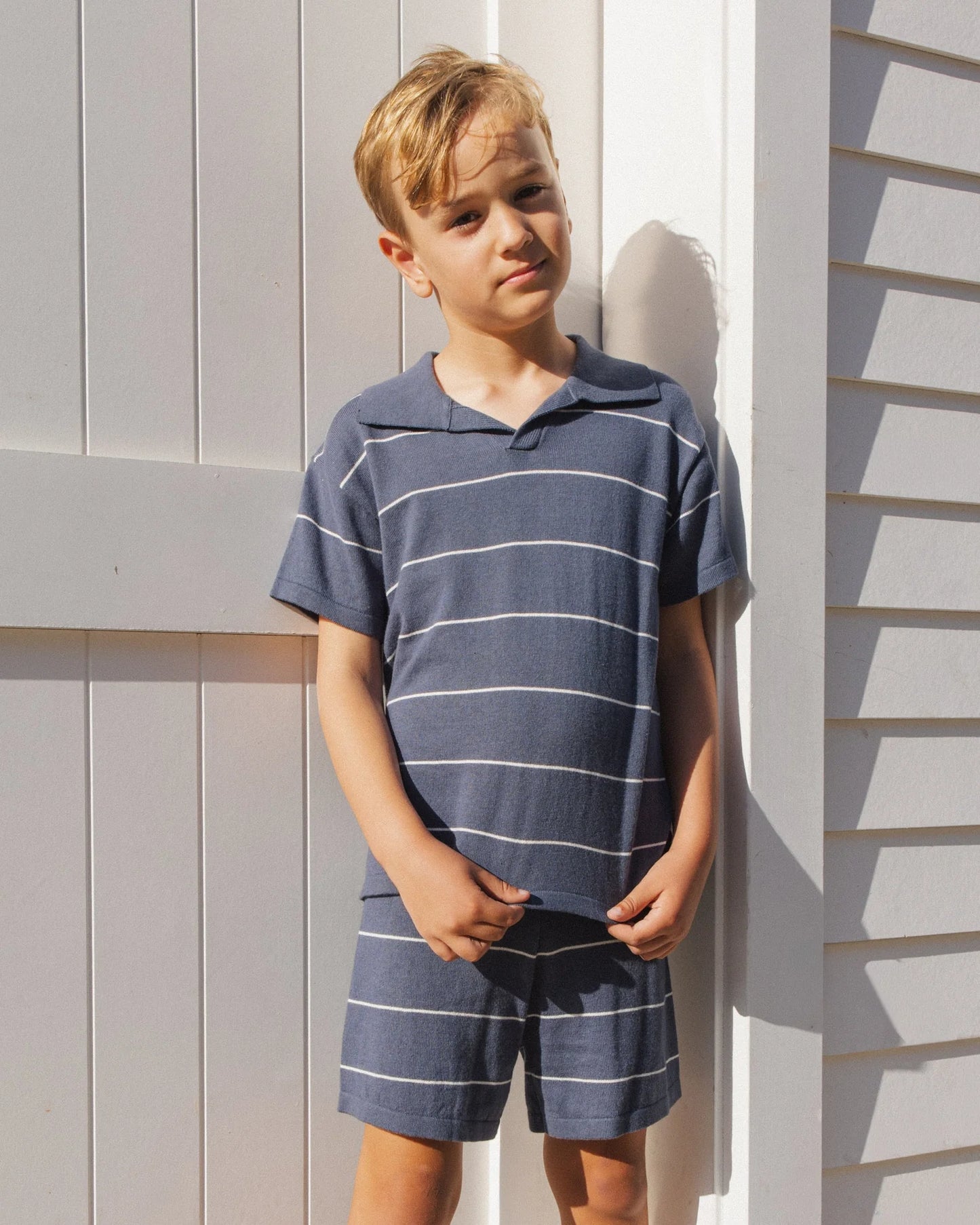 Chandler Knit Polo Navy Stripe