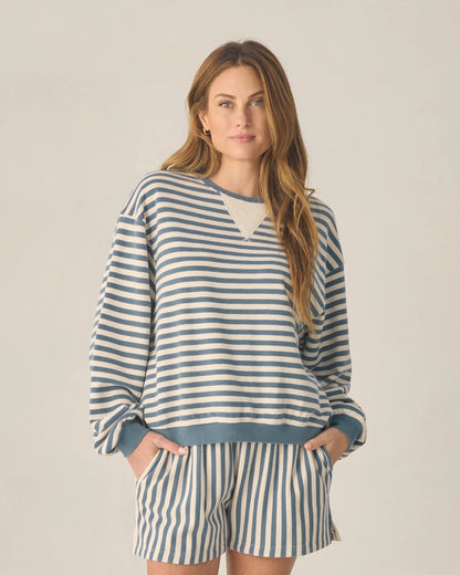 Oversized Crew + Short Set | Marine  Stripe