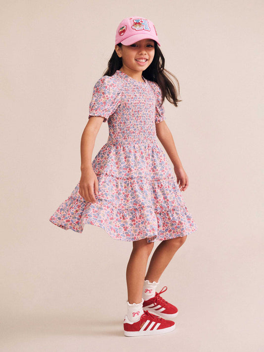 Vintage Floral Puff Sleeve Shirred Dress
