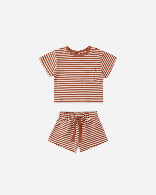Pointelle Tee + Short Set-Poppy Stripe