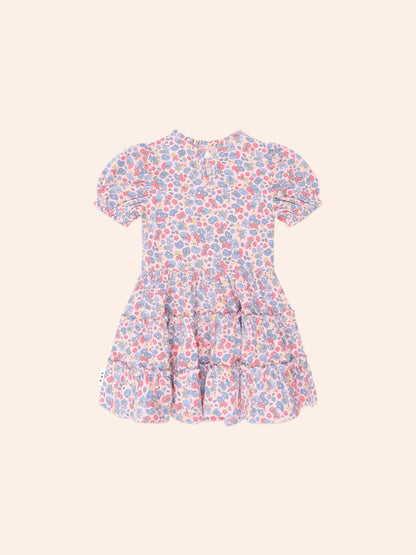Vintage Floral Puff Sleeve Shirred Dress