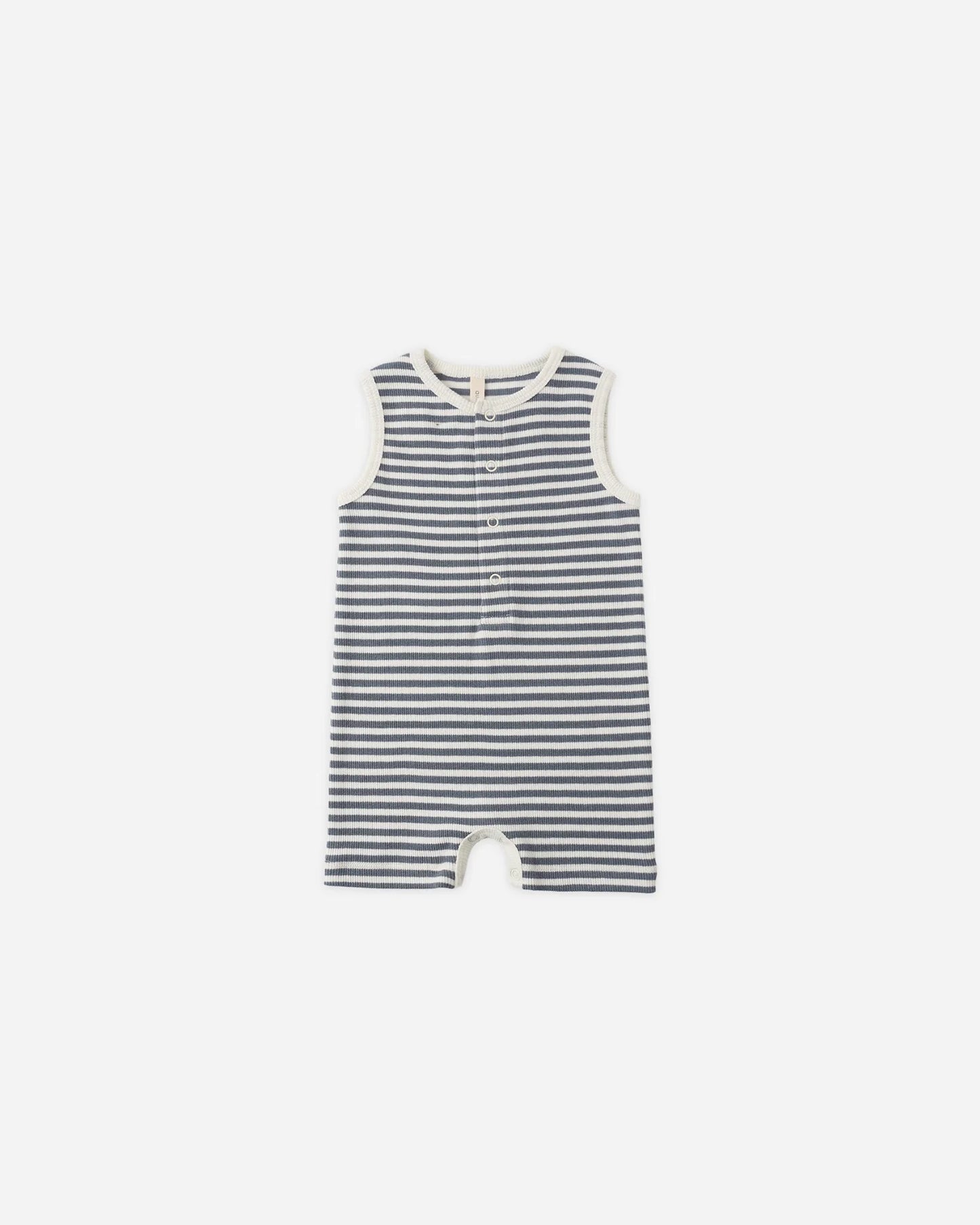Ribbed Henley Romper Ocean Stripe