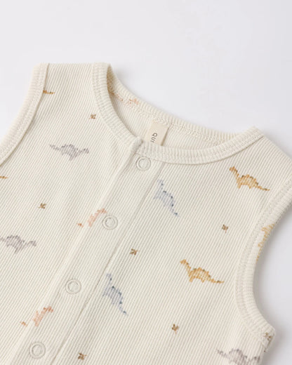 Ribbed Henley Romper Dinos
