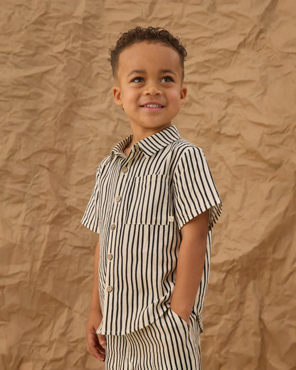 Collared Short Sleeve Shirt + Perry Short Set-  Wavy Stripe