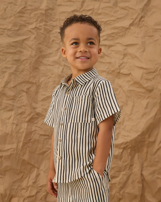 Collared Short Sleeve Shirt + Perry Short Set-  Wavy Stripe