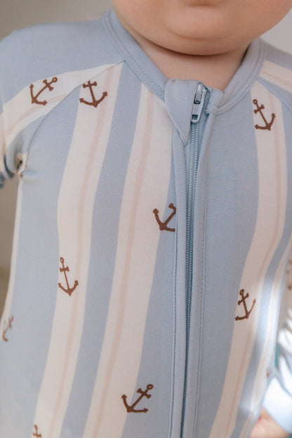 Anchored Stripe Zipper Romper