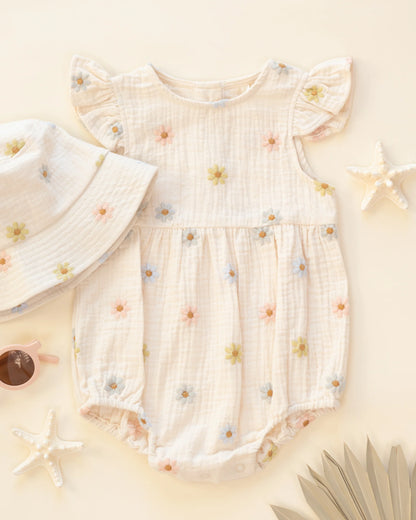 Amelia Romper Embroidered Daisies